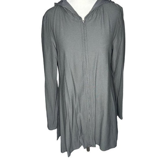 Eileen‎ Fisher Gray Lightweight Longline Hooded Zipper Spring Jacket Size Small - Picture 1 of 9